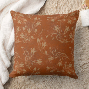 Elegant Flourish Leaves Burnt Orange Grunge Cushion