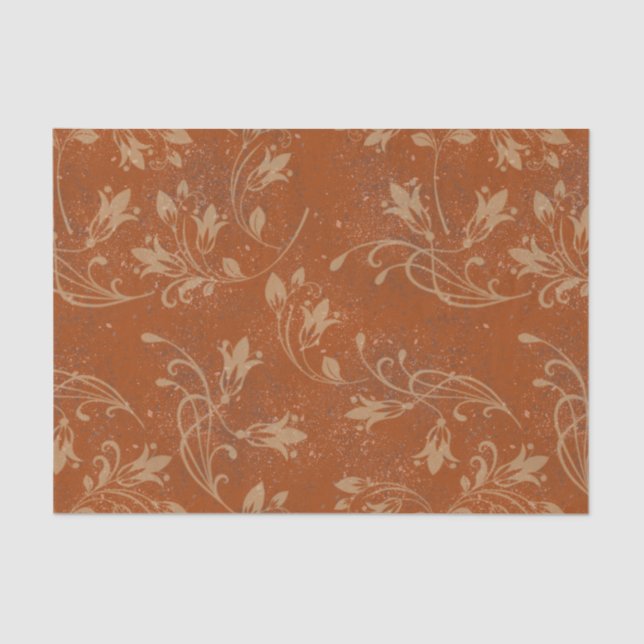 Elegant Flourish Leaves Burnt Orange Grunge Tissue Paper (Front)
