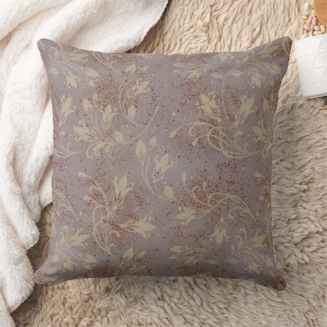 Elegant Flourish Leaves Grey Grunge Cushion (Blanket)