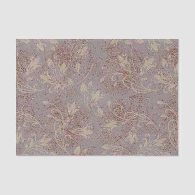 Elegant Flourish Leaves Grey Grunge Decoupage Tissue Paper (Front)