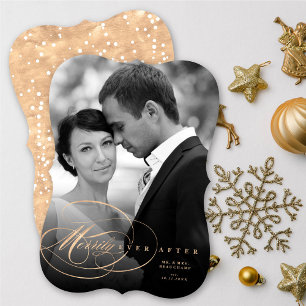 Elegant Flourish Merrily Ever After Wedding Photo Holiday Card