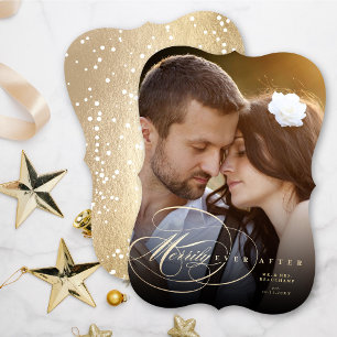 Elegant Flourish Merrily Ever After Wedding Photo Holiday Card