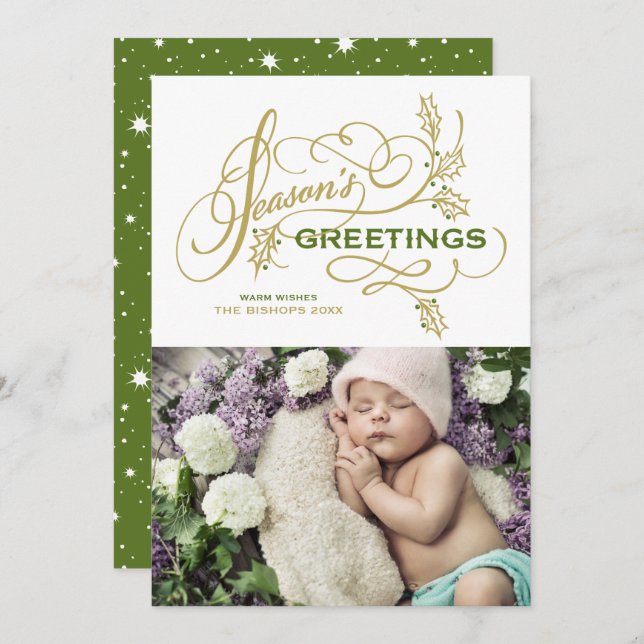 Elegant Flourish Photo Season's Greetings Holiday Card (Front/Back)