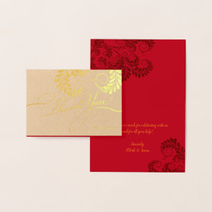 Elegant Flourish Red and Gold Foil Thank You Card