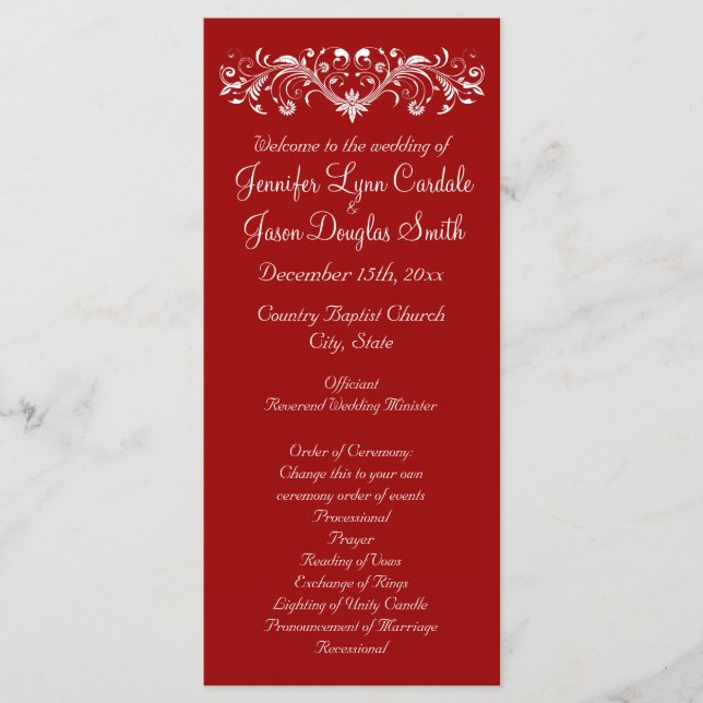 Elegant Flourish Red Wedding Programs Programme (Front)