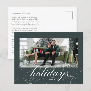 Elegant Flourish Script DkGreen Holiday Photo Card