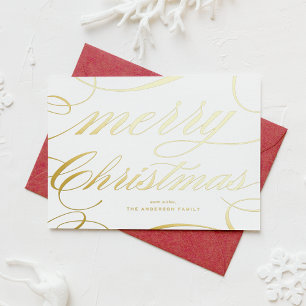 Elegant Flourish Script Merry Christmas Foil Holiday Card