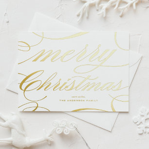 Elegant Flourish Script Merry Christmas Foil Holiday Postcard