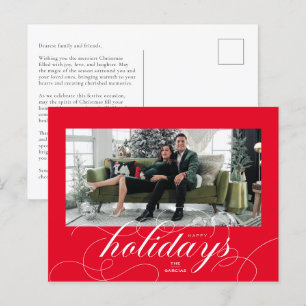 Elegant Flourish Script Red Holiday Photo Card