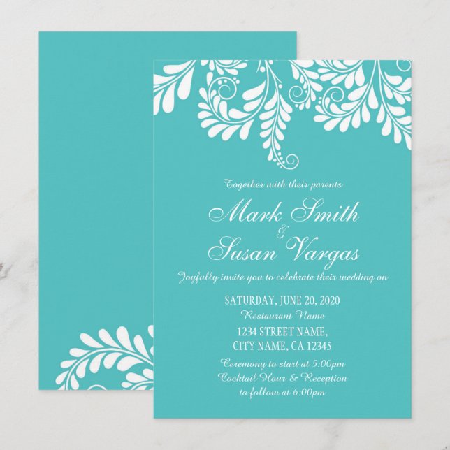 Elegant Flourish Turquoise Wedding Invitation (Front/Back)