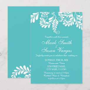 Elegant Flourish Turquoise Wedding Invitation