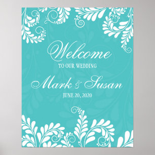 Elegant Flourish Turquoise Wedding Welcome Poster
