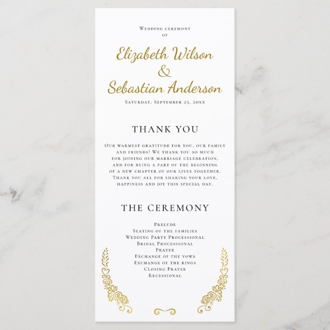 Elegant Flourish White Wedding Program Programme (Front)