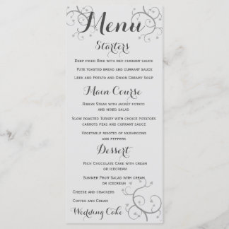 Elegant Flourish With Hearts Wedding Menu