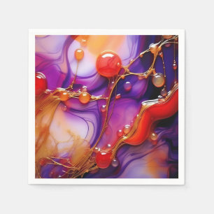 Elegant Flow Abstract Purple and Gold Fluid Napkin