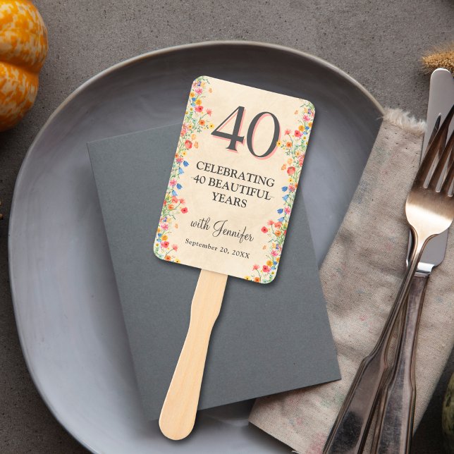 Elegant Flower 40 Years Party Floral 40th Birthday Hand Fan (Creator Uploaded)