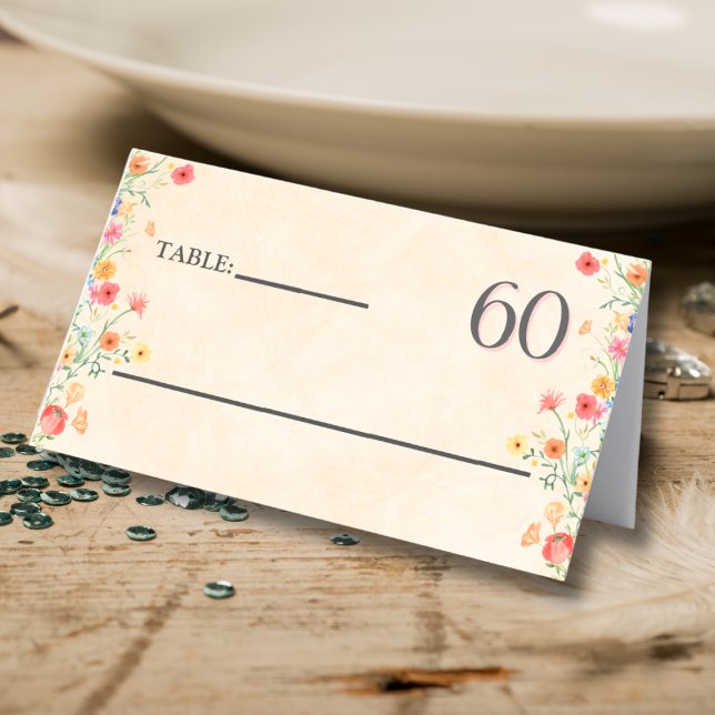 Elegant Flower 60 Years Party Floral 60th Birthday Place Card (Creator Uploaded)