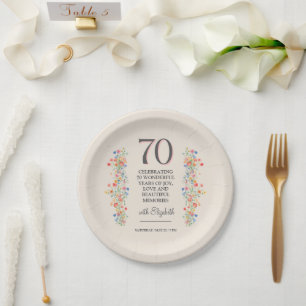 Elegant Flower 70 Years Party Floral 70th Birthday Paper Plate