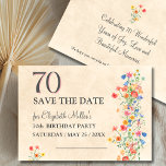Elegant Flower 70 Years Party Floral 70th Birthday Save The Date<br><div class="desc">Elegant Flower 70 Years Party Floral 70th Birthday Save the Date. Announce an unforgettable celebration with this charming 70th birthday save-the-date card. Featuring a delicate floral design in soft watercolor hues and a bold "70" at the top, this card is the perfect way to ensure friends and family mark their...</div>