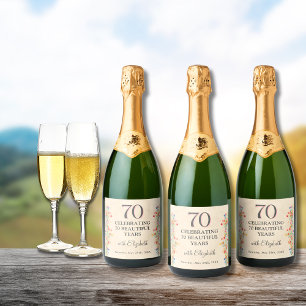 Elegant Flower 70 Years Party Floral 70th Birthday Sparkling Wine Label