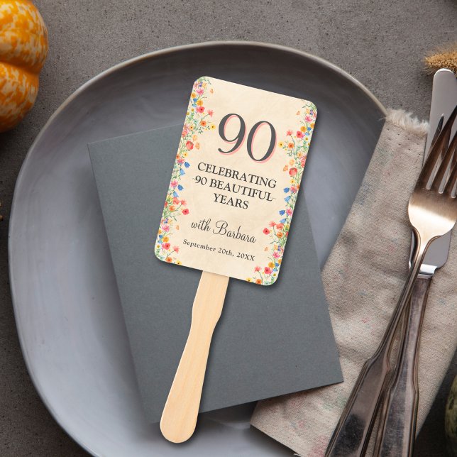 Elegant Flower 90 Years Party Floral 90th Birthday Hand Fan (Creator Uploaded)