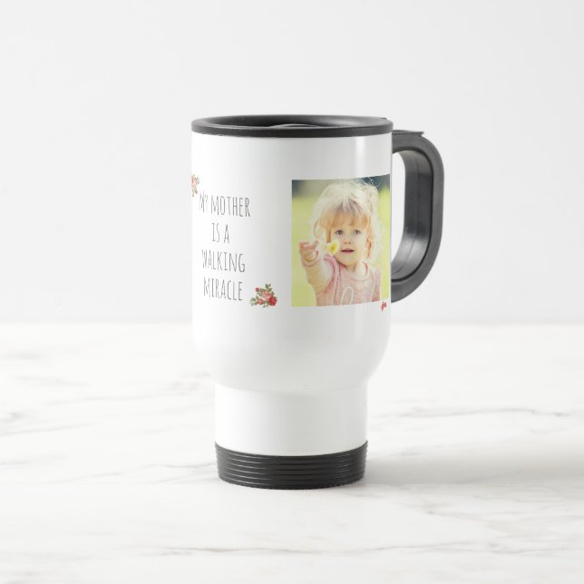 Elegant Flower and Family Photo Mothers Day Travel Mug (Front Right)