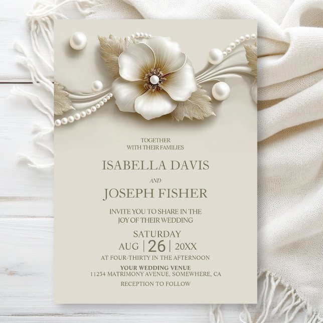 Elegant Flower and Pearls Wedding Invitation (Creator Uploaded)
