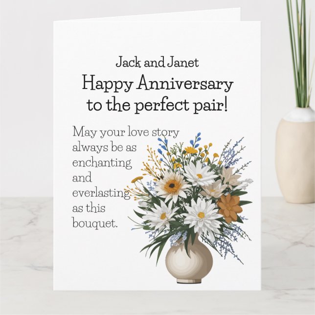 Elegant Flower Blooming Couple Anniversary Card (Front)