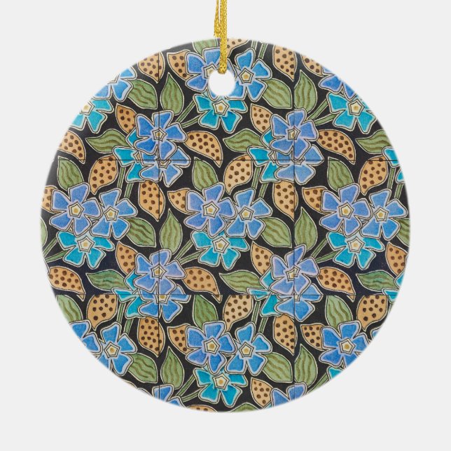 Elegant Flower Blue Periwinkle Floral Classic Ceramic Tree Decoration (Back)