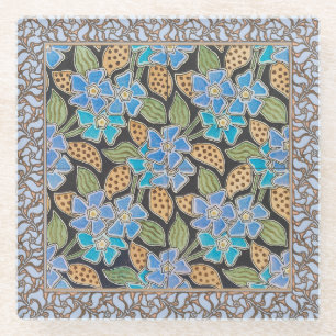 Elegant Flower Blue Periwinkle Floral Classic Glass Coaster
