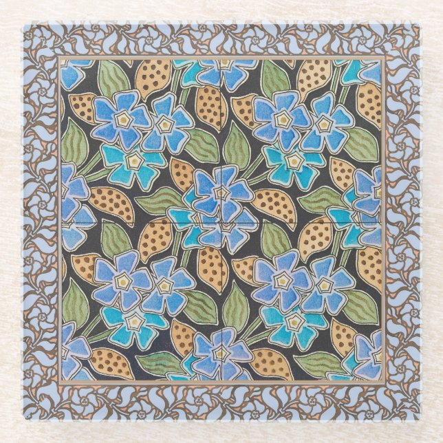 Elegant Flower Blue Periwinkle Floral Classic Glass Coaster (Front)