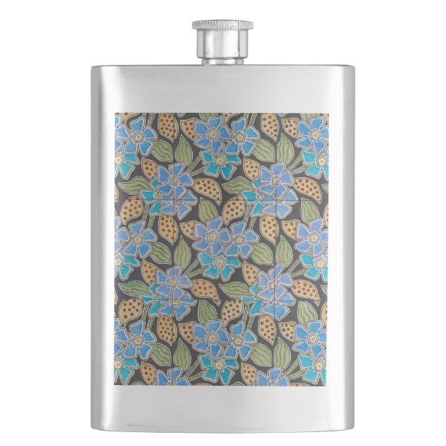 Elegant Flower Blue Periwinkle Floral Classic Hip Flask (Front)