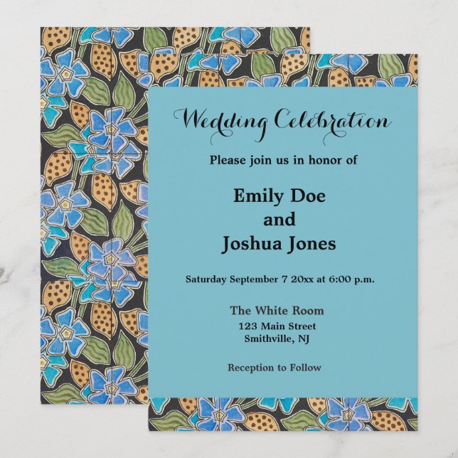 Elegant Flower Blue Periwinkle Floral Classic Invitation (Front/Back)