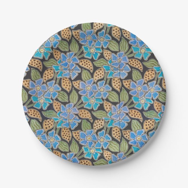 Elegant Flower Blue Periwinkle Floral Classic Paper Plate (Front)