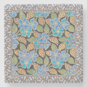 Elegant Flower Blue Periwinkle Floral Classic Stone Coaster