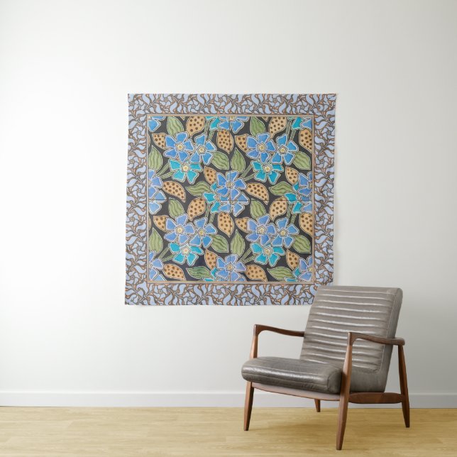 Elegant Flower Blue Periwinkle Floral Classic Tapestry (In Situ)