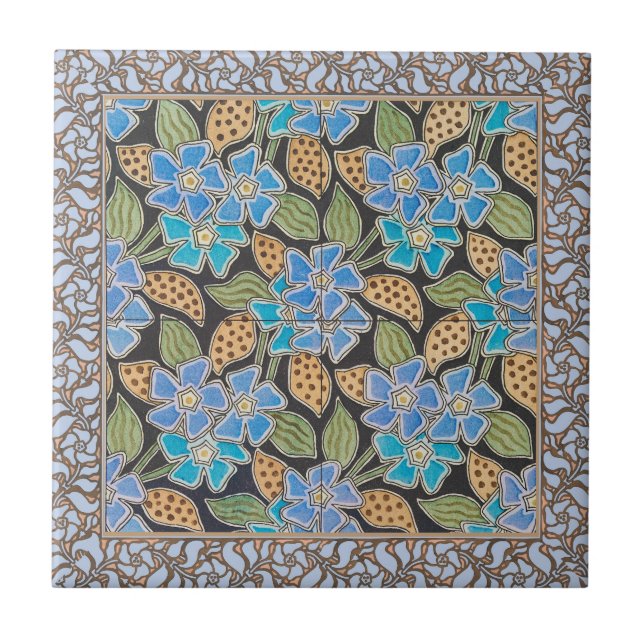Elegant Flower Blue Periwinkle Floral Classic Tile (Front)