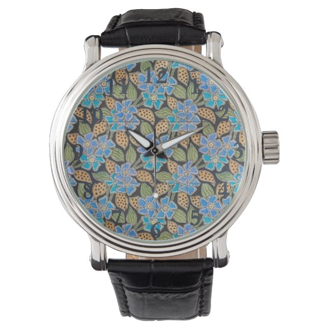 Elegant Flower Blue Periwinkle Floral Classic Watch (Front)