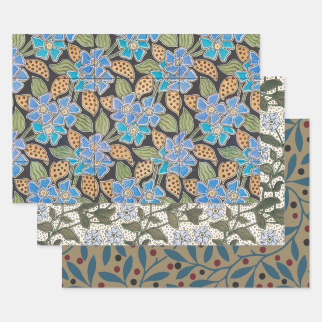 Elegant Flower Blue Periwinkle Floral Classic Wrapping Paper Sheet (Set)