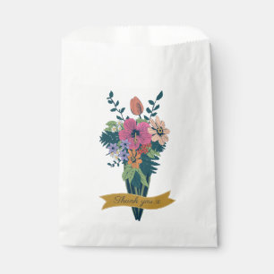 Elegant Flower Bouquet Ribbon Thank You Favour Bags
