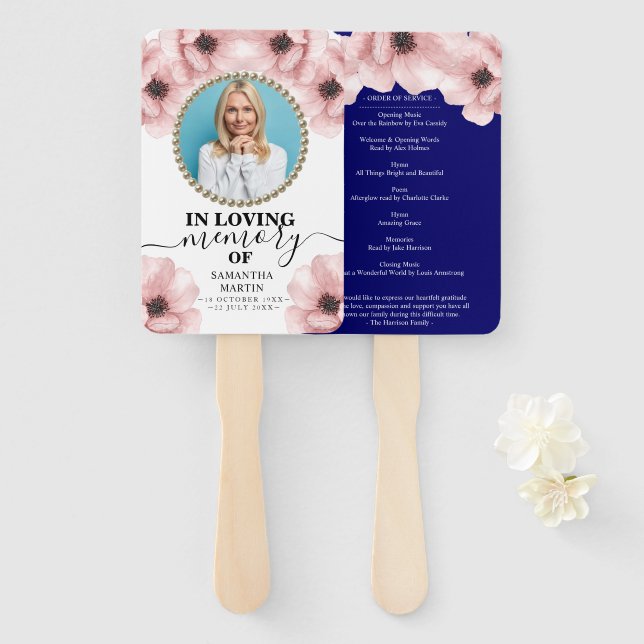 Elegant Flower Celebration of Life Hand Fan (Front and Back)