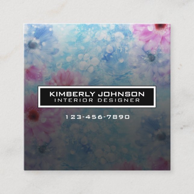 Elegant Flower Design Minimalist Editable Square B Square Business Card (Front)