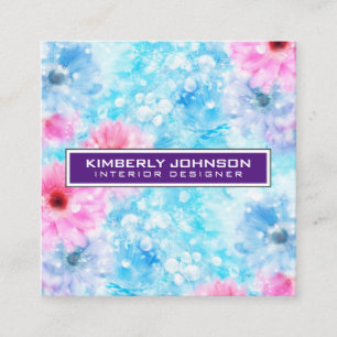 Elegant Flower Design Minimalist Editable Square Business Card