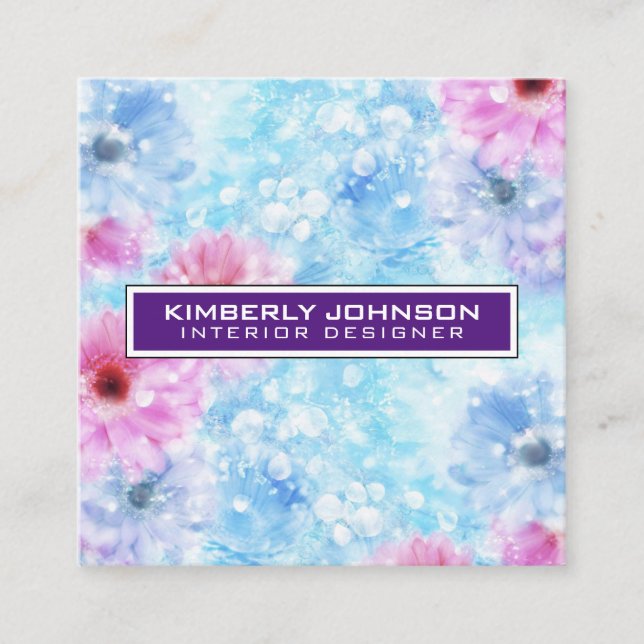 Elegant Flower Design Minimalist Editable Square Business Card (Front)
