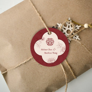 Elegant Flower Double Xi Chinese Wedding Favour Tags