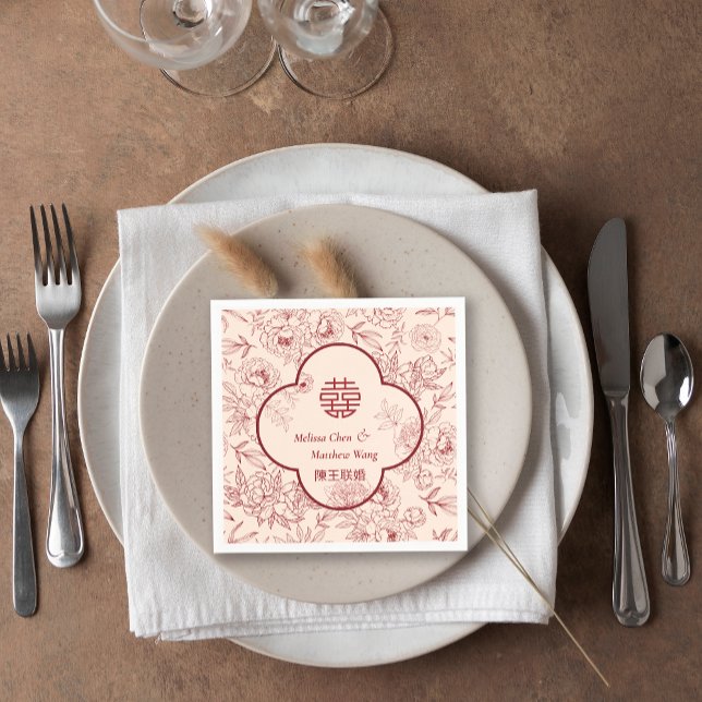 Elegant Flower Double Xi Chinese Wedding Napkin (Elegant Flower Double Xi Chinese Wedding Napkins)