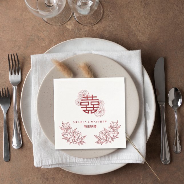 Elegant Flower Double Xi Chinese Wedding Napkin (Elegant Flower Double Xi Chinese Wedding Napkins)
