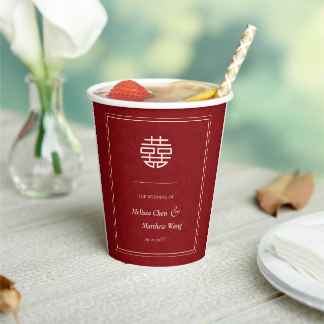 Elegant Flower Double Xi Chinese Wedding Paper Cups (Insitu)