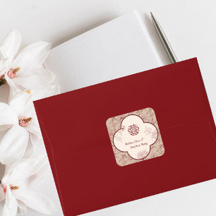 Elegant Flower Double Xi Chinese Wedding Square Sticker