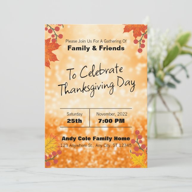 Elegant Flower Editable Thankgiving Invitation (Standing Front)